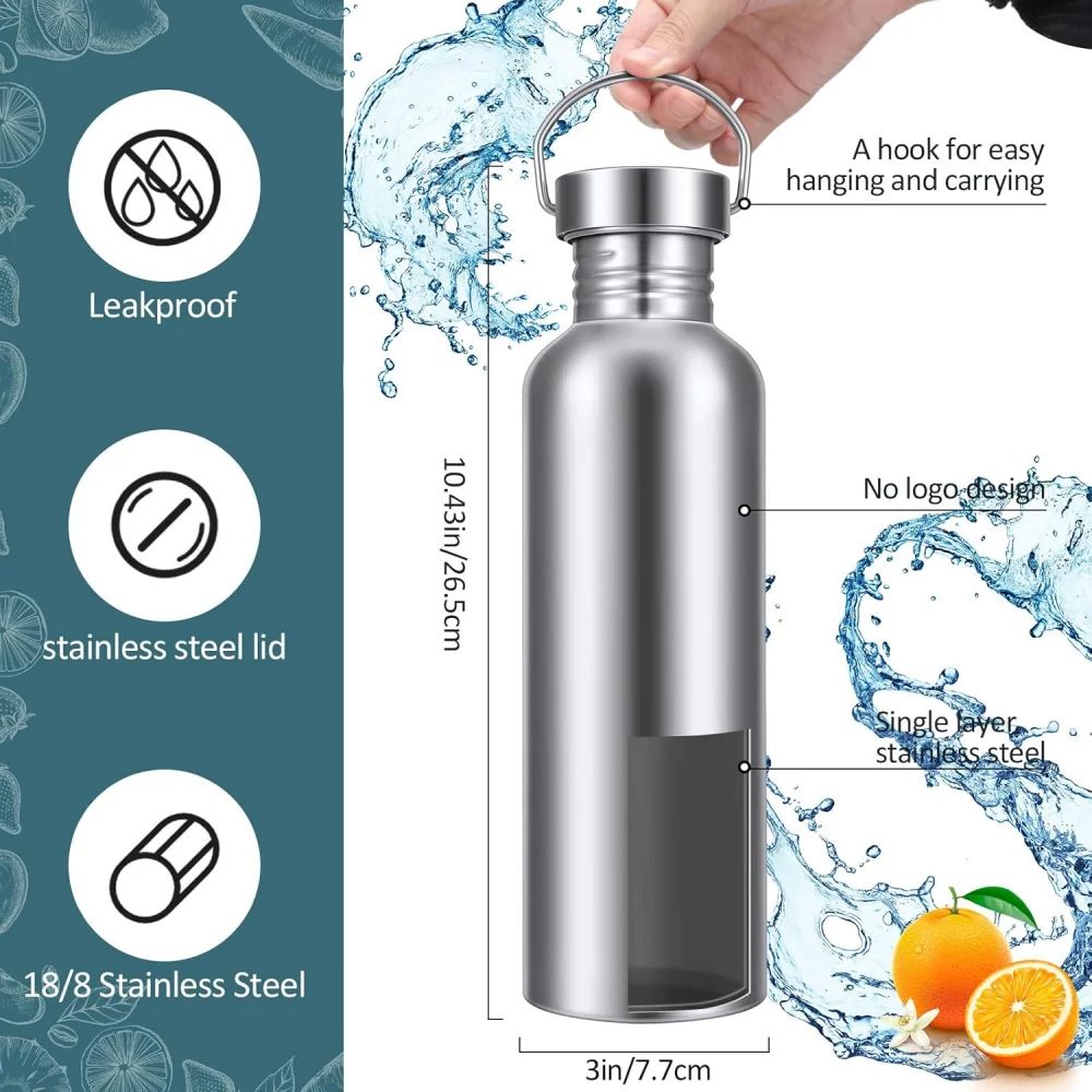1000ml 304 Stainless Steel Water Bottle PlasticFree Wide Mouth Dishwasher Safe SingleWall 2