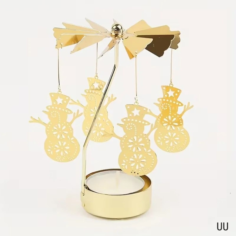 Rotating Christmas Tea Light Candle Holder Gold Metal Candle Carousel Centerpiece 7