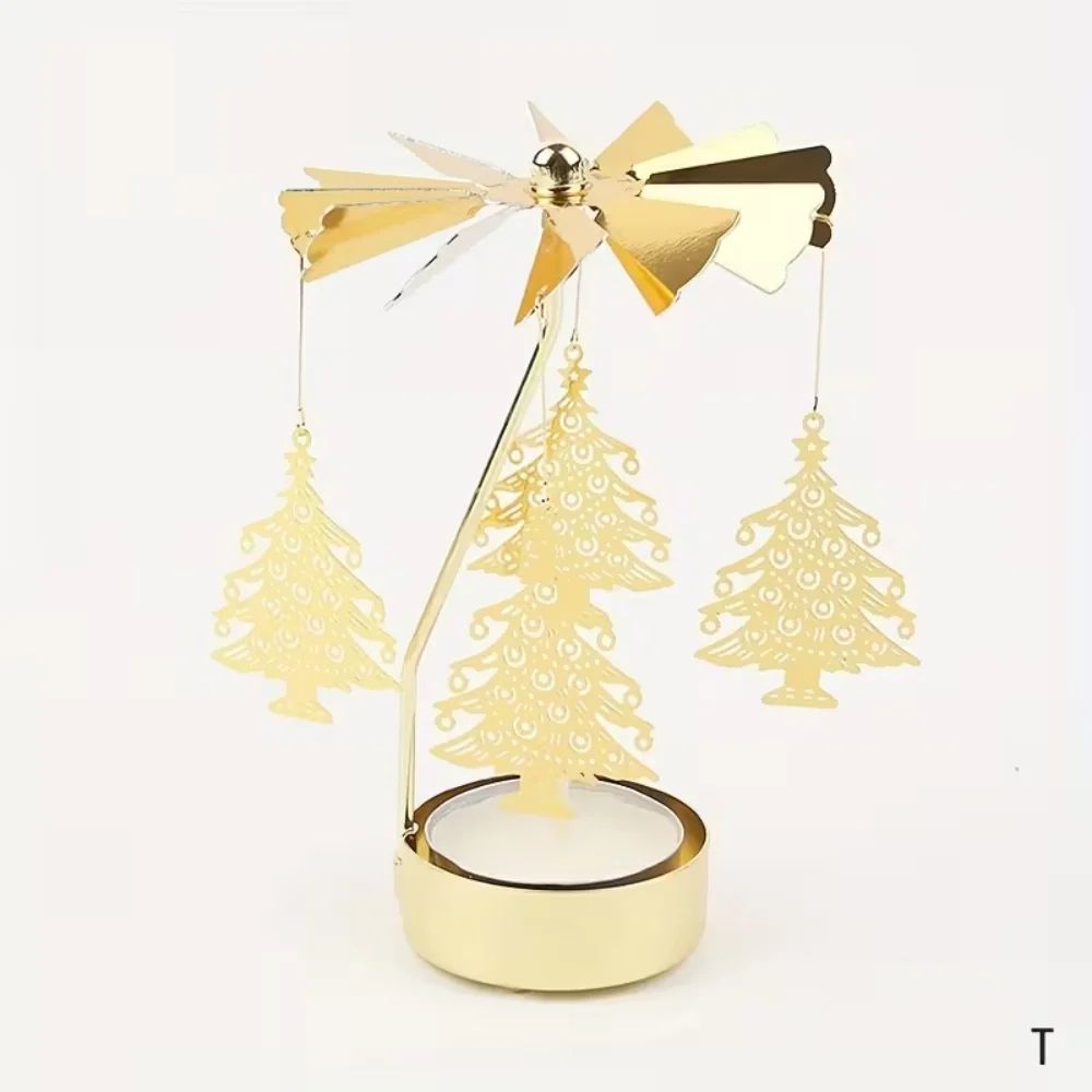 Rotating Christmas Tea Light Candle Holder Gold Metal Candle Carousel Centerpiece 6
