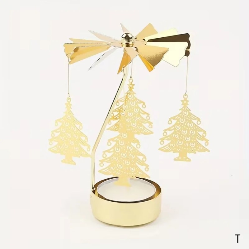 Rotating Christmas Tea Light Candle Holder Gold Metal Candle Carousel Centerpiece 6