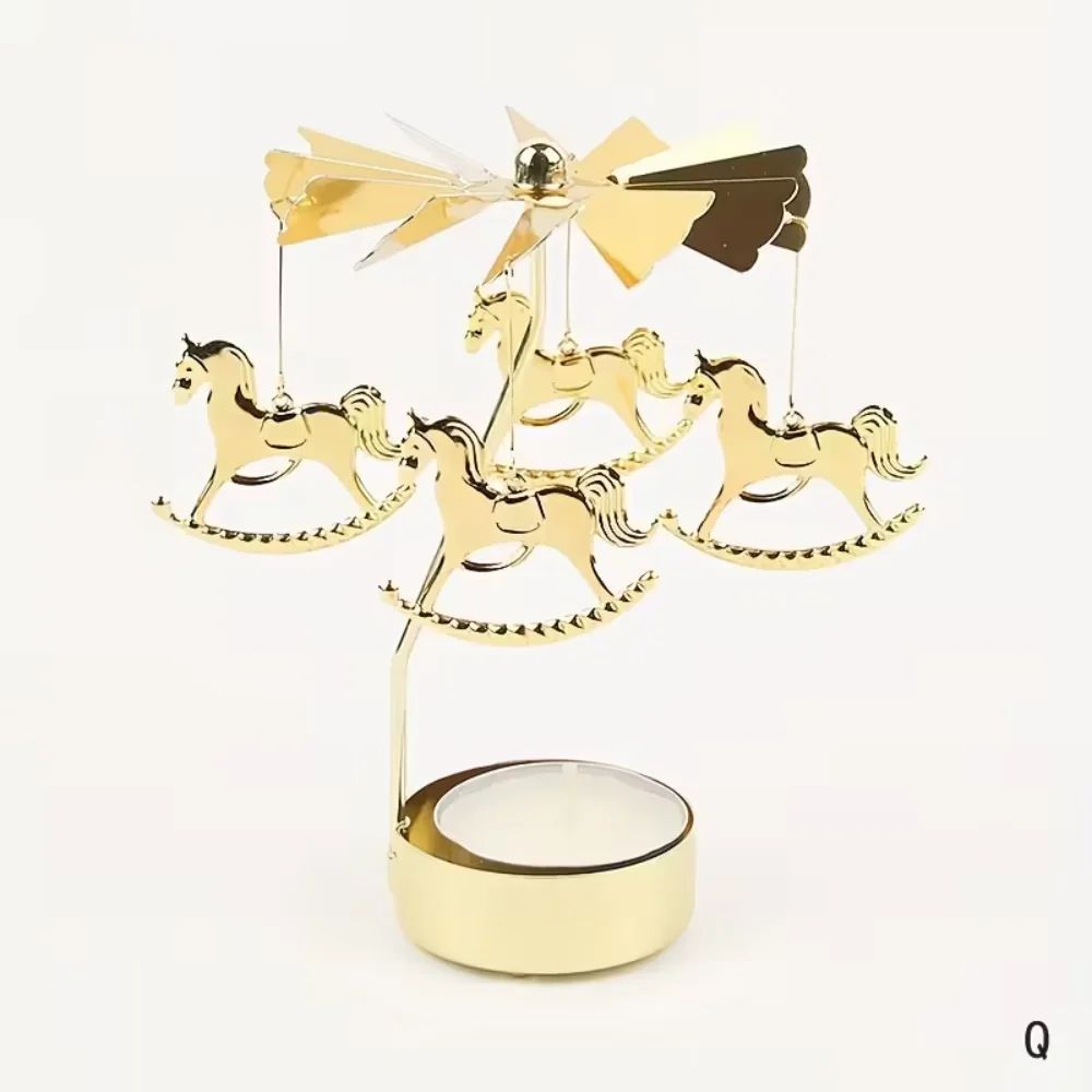 Rotating Christmas Tea Light Candle Holder Gold Metal Candle Carousel Centerpiece 11