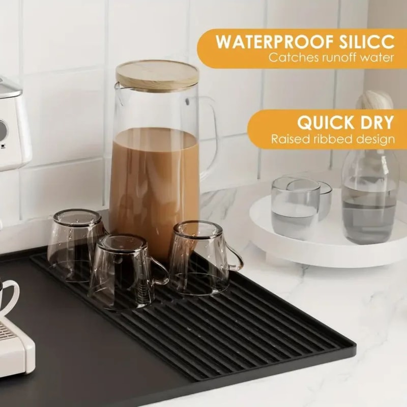 BarShield Silicone Coffee Mat With Raised Edges Espresso Machine Mat Countertop Protector For Cof 4