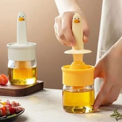 glass oil dispenser with silicone basting brush,2-in-1 leak-resistant oil dispenser with brush for cooking, baking