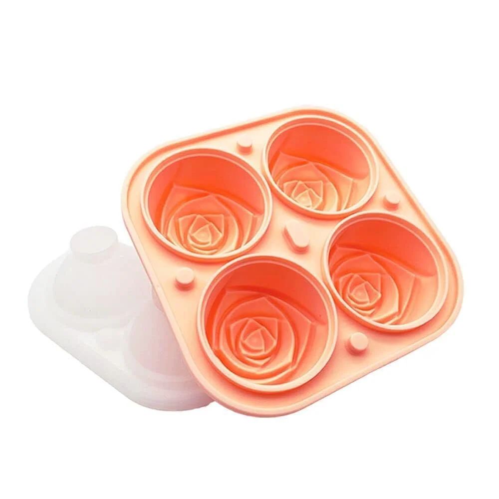 3D Rose Ice Cube Tray 4Cavity Silicone Ice Mold For Flower Shaped Ice Cubes Cocktails Whiskey 6