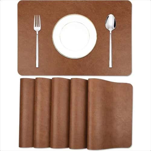 Cowhide Faux Leather Placemats Set - Heat Resistant, Waterproof, Non-Slip Table Mats for Dining & Kitchen Protection