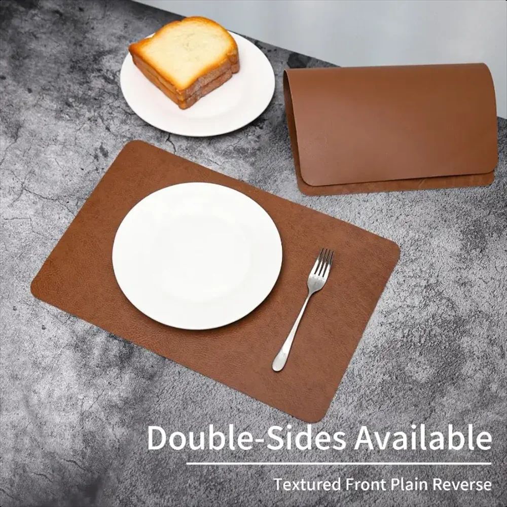 Cowhide Faux Leather Placemats Set Heat Resistant Waterproof NonSlip Table Mats For Dining Kitche 3