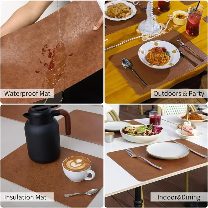 Cowhide Faux Leather Placemats Set Heat Resistant Waterproof NonSlip Table Mats For Dining Kitche 4
