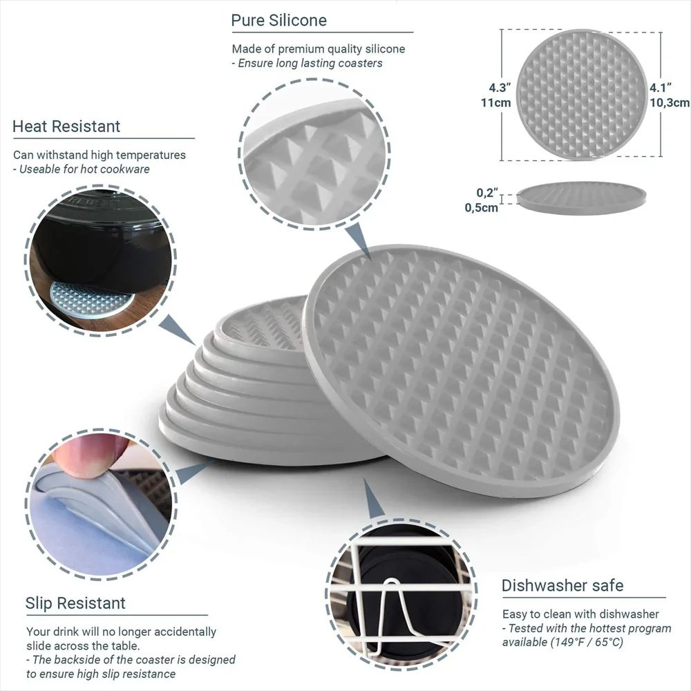 Silicone Coasters With Holder Set Of 6 Thick NonSlip Drink Coasters For Hot Cold Drinks 4