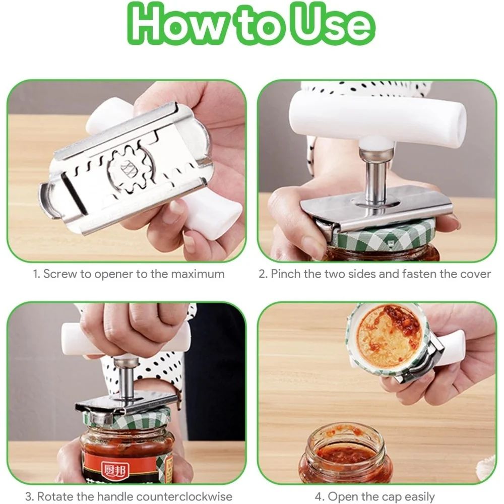 Stainless Steel Adjustable Jar Opener Bottle Cap Opener LaborSaving Lid Grip Tool For Easy TwistOf 5