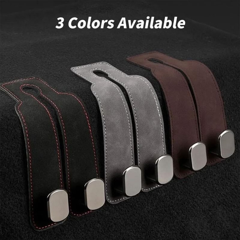 Premium Leather Car Headrest Hook Organizer SpaceSaving Purse Grocery Bag Hanger 3