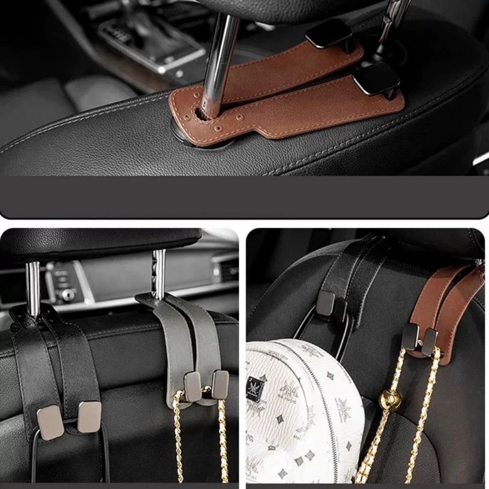 Premium Leather Car Headrest Hook Organizer SpaceSaving Purse Grocery Bag Hanger 5