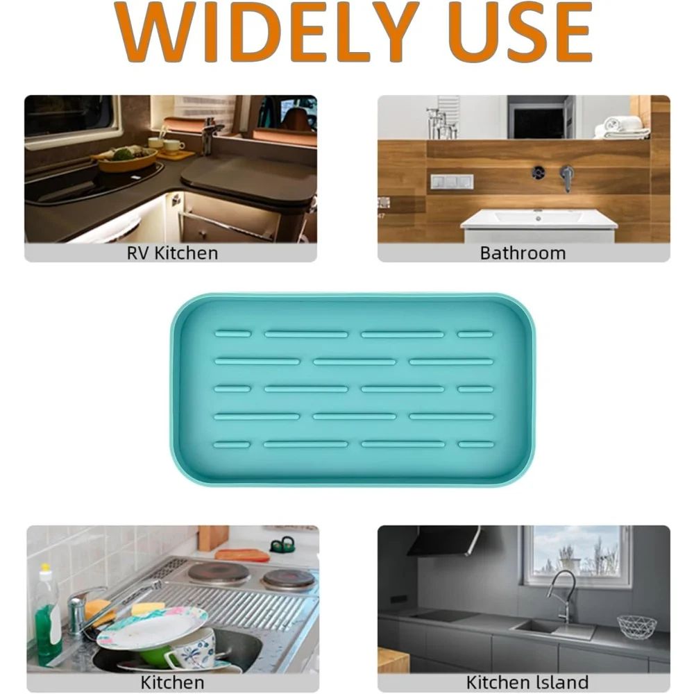 Flexible Silicone Sink Organizer Tray With Drainage Kitchen Sink Tray For Soap Dispenser Sponge H 5