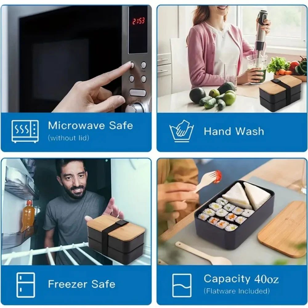 Adult Bento Lunch Box 2Tier Meal Prep Container With Cutlery Microwave Safe DishwasherFriendly 120 5