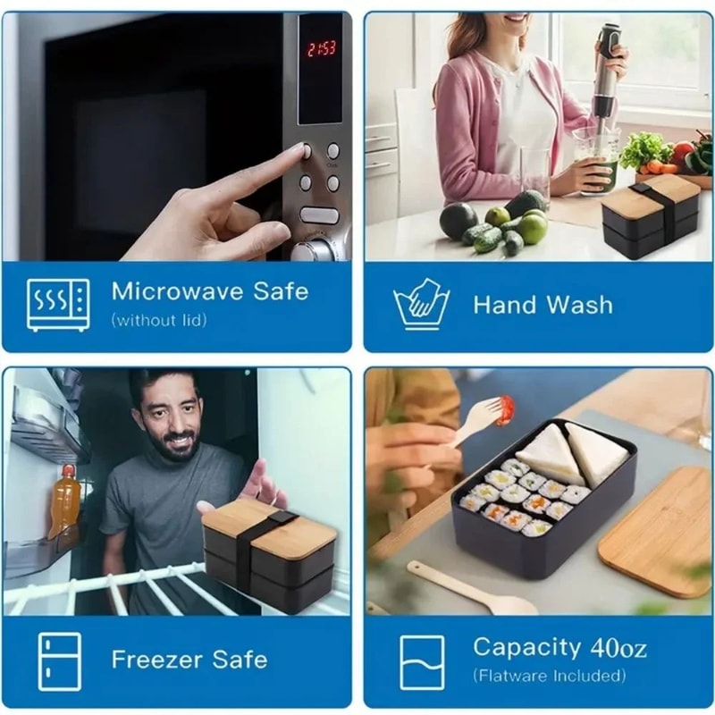 Adult Bento Lunch Box 2Tier Meal Prep Container With Cutlery Microwave Safe DishwasherFriendly 120 5