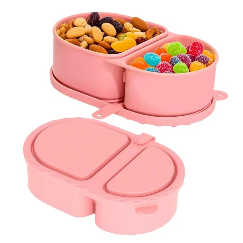 Leakproof Silicone Snack Container With Lids Reusable DoubleCompartment Snack Box Foldable TravelR 9