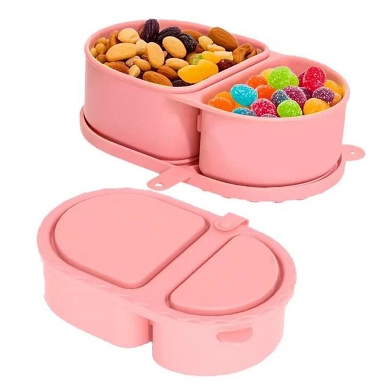 Leakproof Silicone Snack Container With Lids Reusable DoubleCompartment Snack Box Foldable TravelR 9