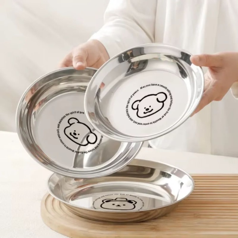 Stainless Steel Mini Round Plates Portion Control Unbreakable Dishwasher Safe 4