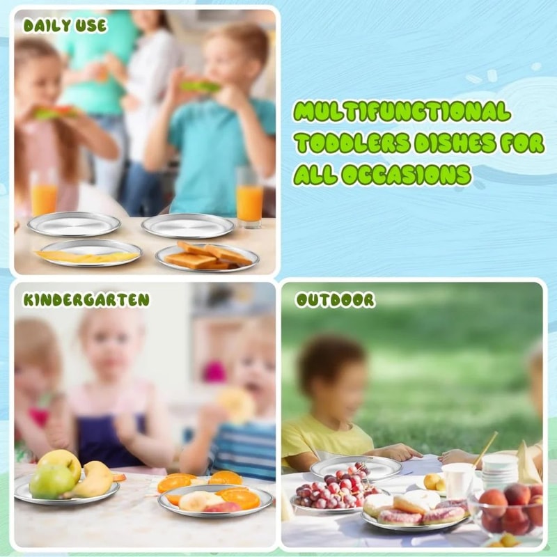 Stainless Steel Mini Round Plates Portion Control Unbreakable Dishwasher Safe 5