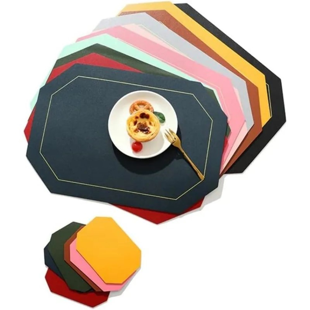 Reversible Leather Placemats Set 14pcs DoubleSided NonSlip Waterproof HeatResistant Table Mats 0