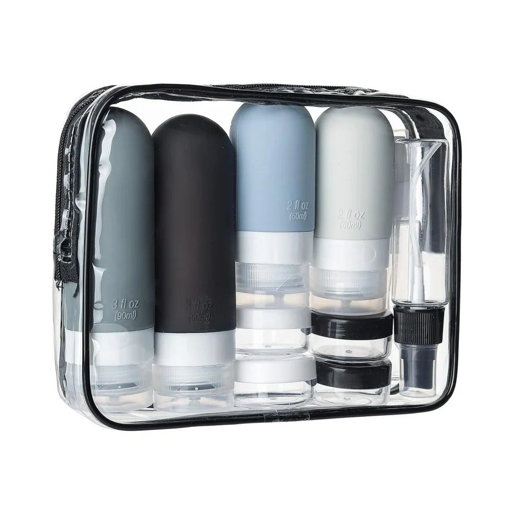 TSAApproved 16Piece LeakProof Silicone Travel Bottle Set Refillable Toiletry Containers With Jars 7