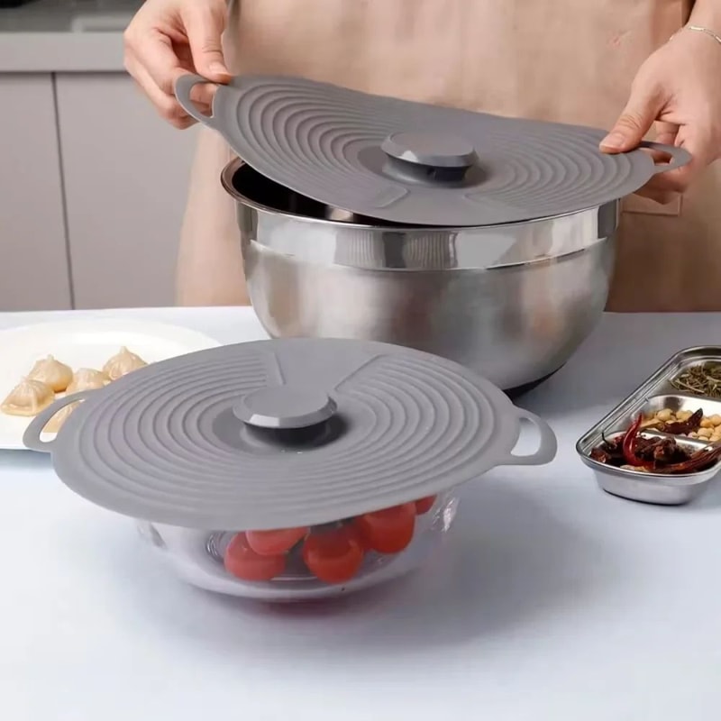 Reusable Silicone Bowl Lids Microwave Splatter Cover Set HeatResistant Suction Covers For Pots Pan 4