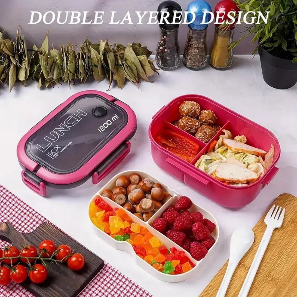 Leak Proof Bento Box For Kids 2 Layer Kids Lunch Box With Cutlery Microwave Safe Food Container 3
