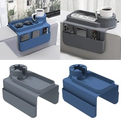 silicone couch cup holder tray with side pockets, anti-slip sofa armrest tray & couch arm organizer
