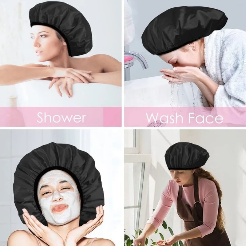 Waterproof Shower Cap With Microfiber Drying Lining Satin Shower Cap For Dry FrizzFree Hair 2