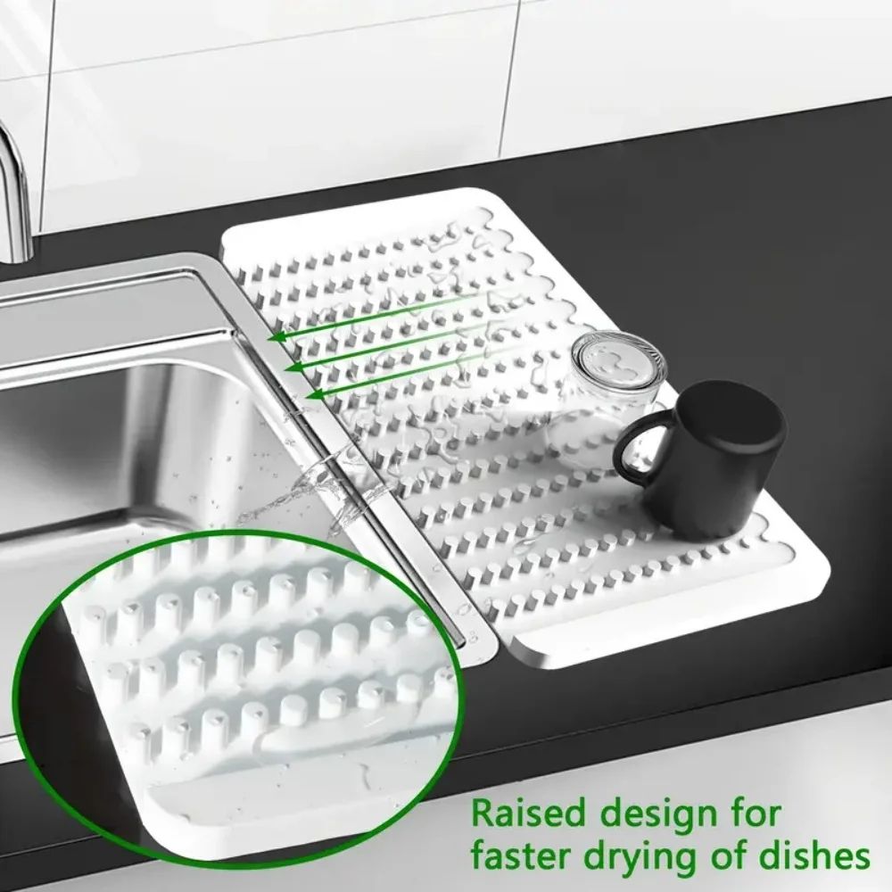 Sloped Silicone Dish Drying Mat DripFree Kitchen Counter Drying Pad HeatResistant NonSlip Drain Ma 3