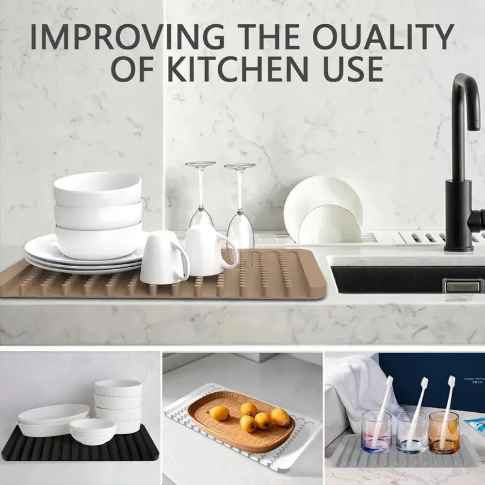 Sloped Silicone Dish Drying Mat DripFree Kitchen Counter Drying Pad HeatResistant NonSlip Drain Ma 5