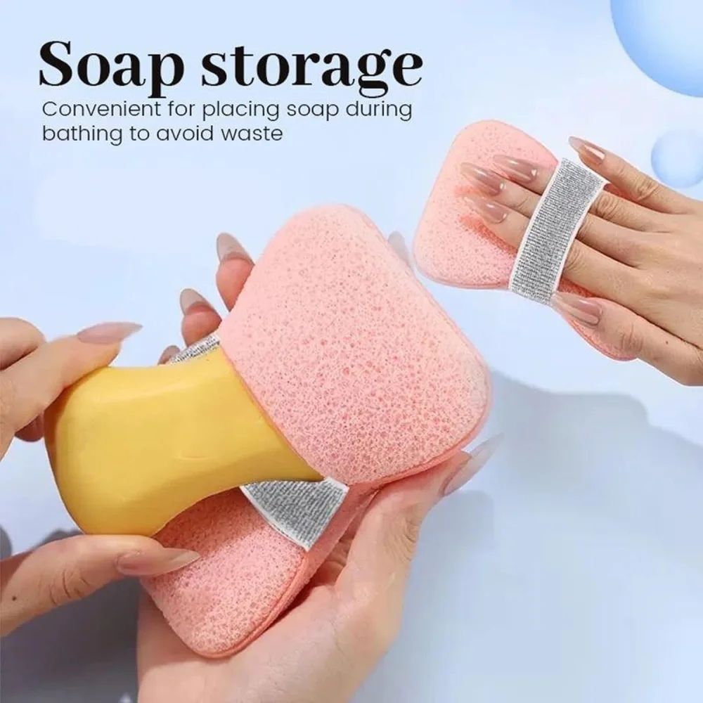 Exfoliating Bath Sponge Body Scrubber With Soap Saver Bag And Wrist Strap 2