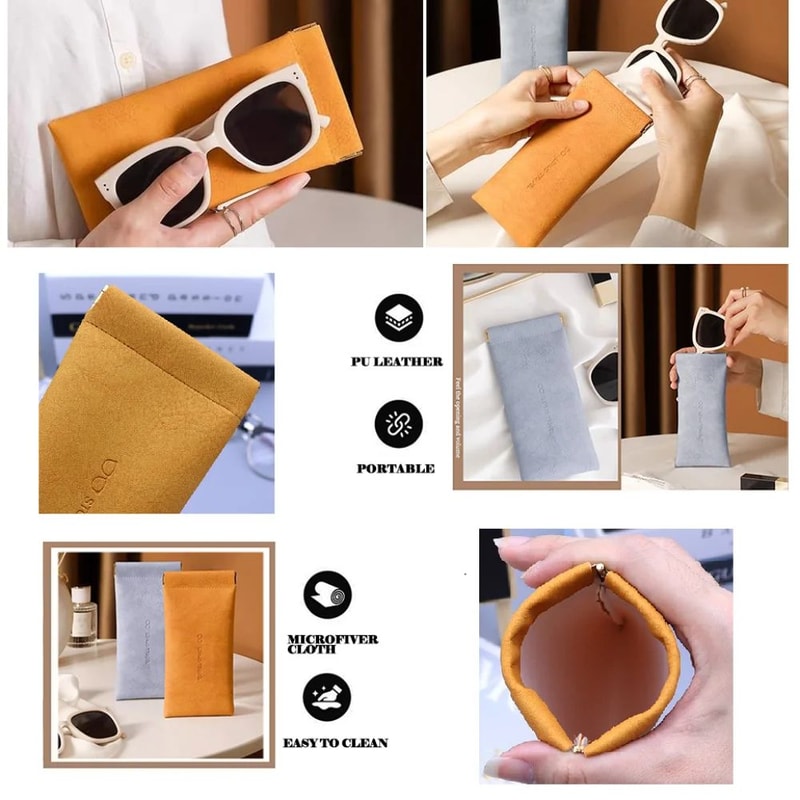 Soft PU Leather Glasses Pouch SqueezeTop Portable Eyeglass Sunglasses Case Unisex 3