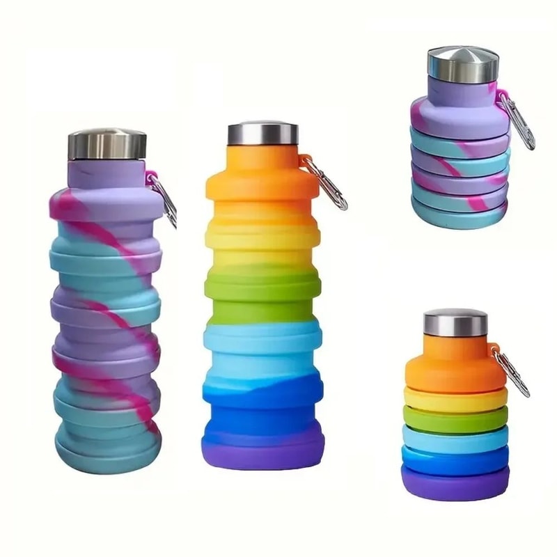 Collapsible Silicone Water Bottle BPAFree Foldable Leakproof Travel Bottle For Hiking Gym Everyda 0