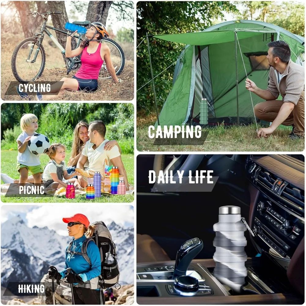 Collapsible Silicone Water Bottle BPAFree Foldable Leakproof Travel Bottle For Hiking Gym Everyda 5
