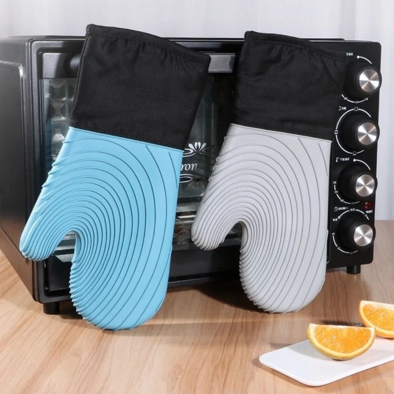 ExtraLong Silicone Oven Mitts HeatResistant BPAFree Cooking BBQ Gloves EasyClean NonSlip Grip 2