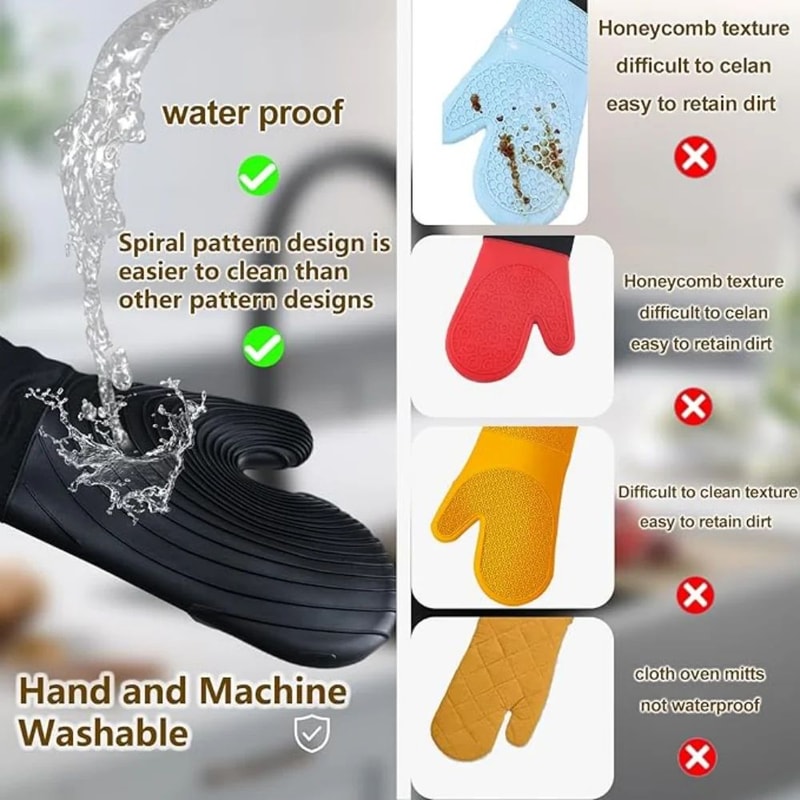 ExtraLong Silicone Oven Mitts HeatResistant BPAFree Cooking BBQ Gloves EasyClean NonSlip Grip 3