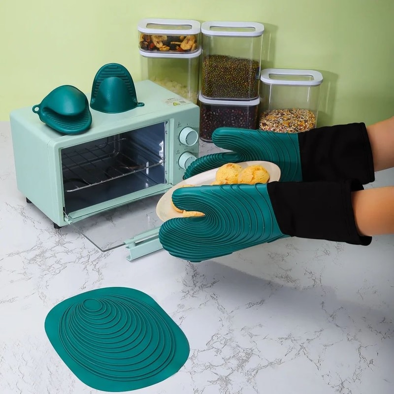 ExtraLong Silicone Oven Mitts HeatResistant BPAFree Cooking BBQ Gloves EasyClean NonSlip Grip 4