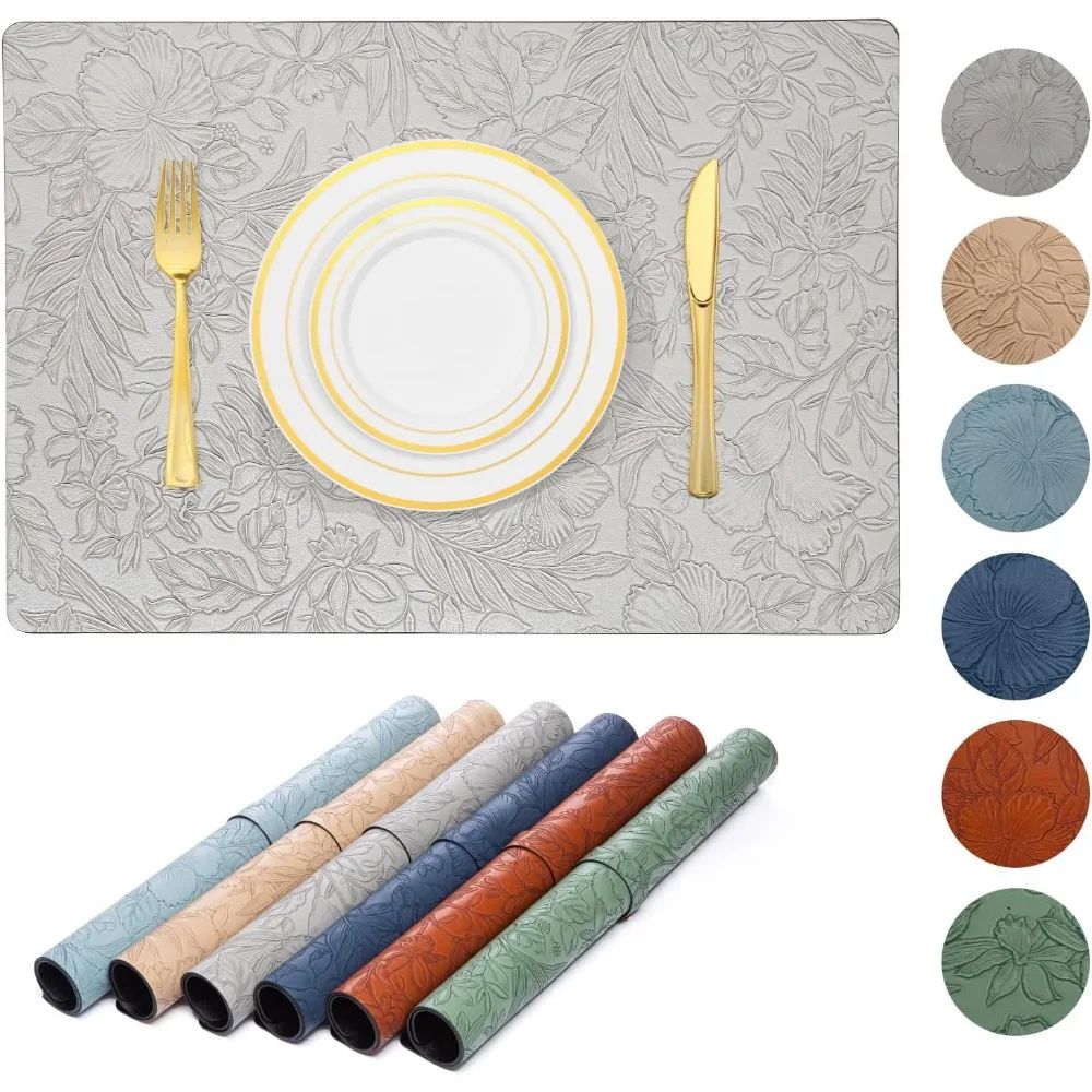 TwoTone Faux Leather Placemats Reversible HeatResistant WipeClean Table Mats For Modern Dining 0