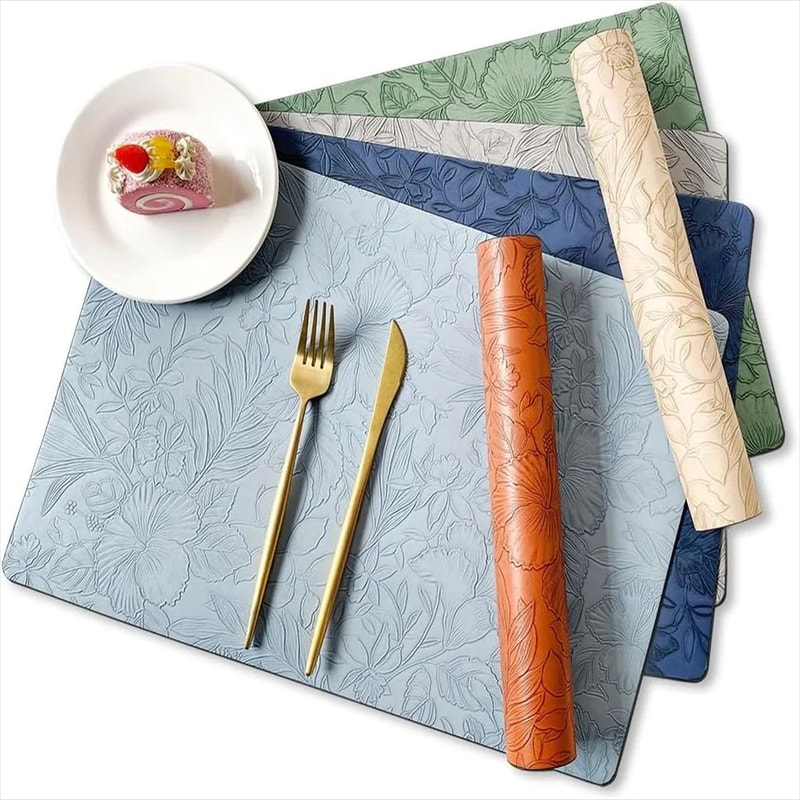 TwoTone Faux Leather Placemats Reversible HeatResistant WipeClean Table Mats For Modern Dining 3