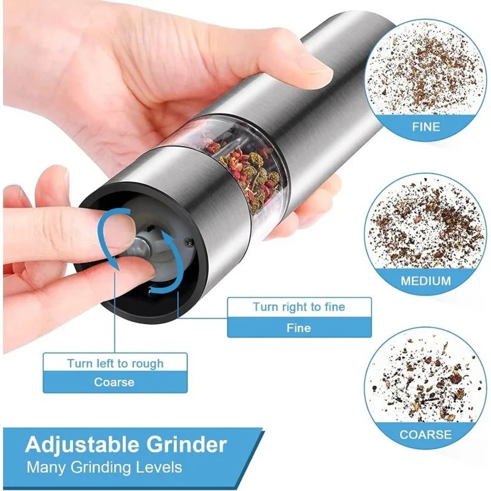 Stainless Steel Electric Salt And Pepper Grinder Set OneHanded Automatic Mills With LED Light 2pc 5