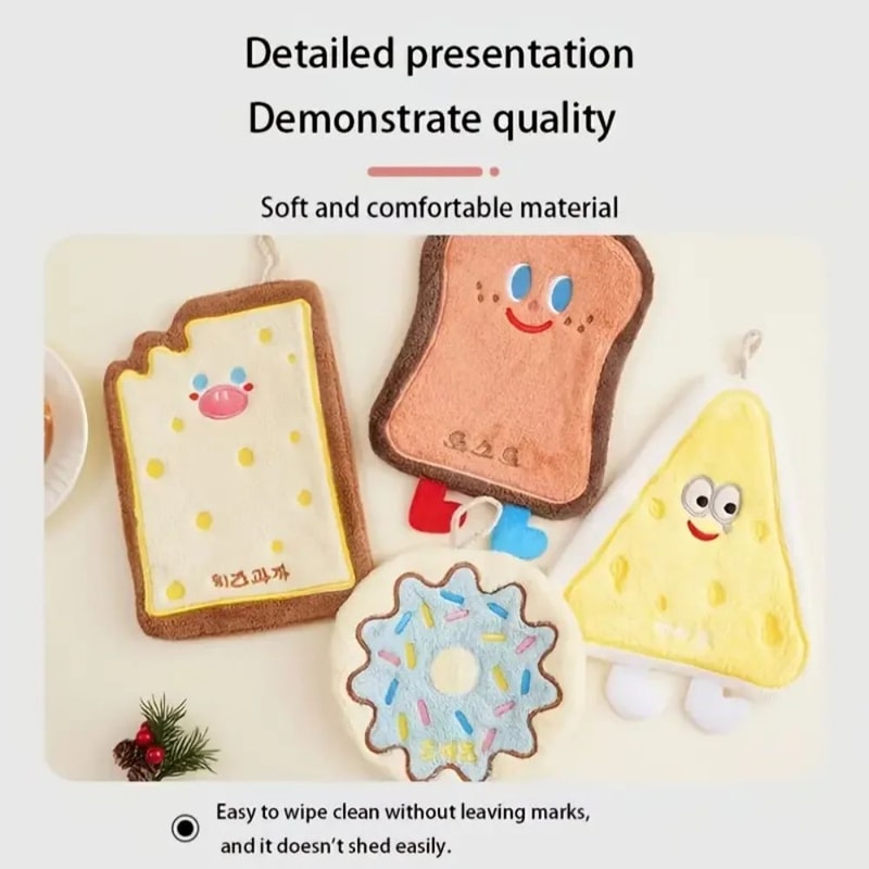 QuickDrying Coral Fleece Hanging Hand Towel Cute Absorbent Towel For Kitchen Bathroom 4