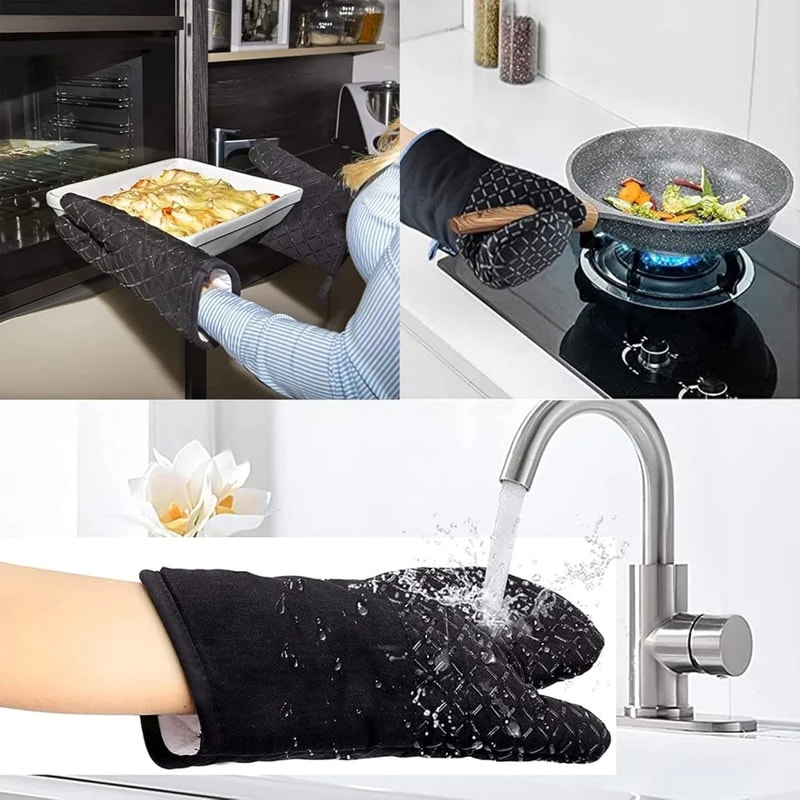 500F Heat Resistant Oven Mitts Pot Holders Set NonSlip Silicone Oven Gloves 4Piece Kitchen Safety 3