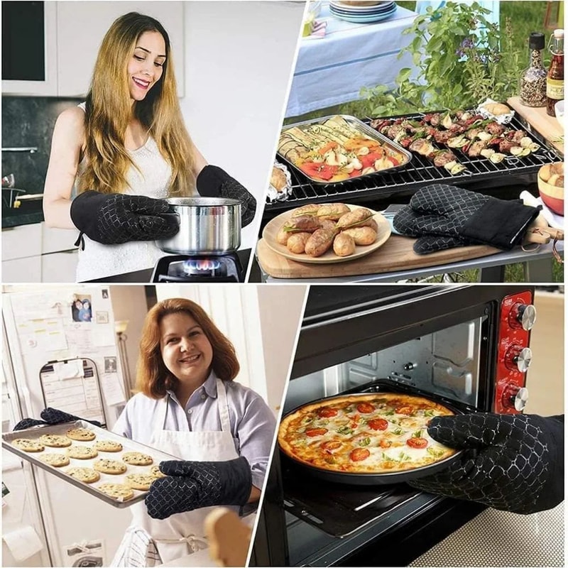 500F Heat Resistant Oven Mitts Pot Holders Set NonSlip Silicone Oven Gloves 4Piece Kitchen Safety 4