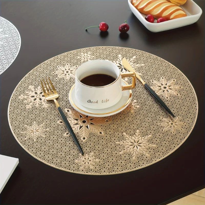Round PVC Placemats Set Gold Silver HeatResistant NonSlip EasyClean Table Mats For Dining Events 1