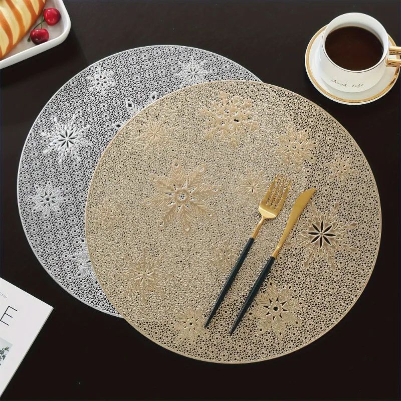 Round PVC Placemats Set Gold Silver HeatResistant NonSlip EasyClean Table Mats For Dining Events 2