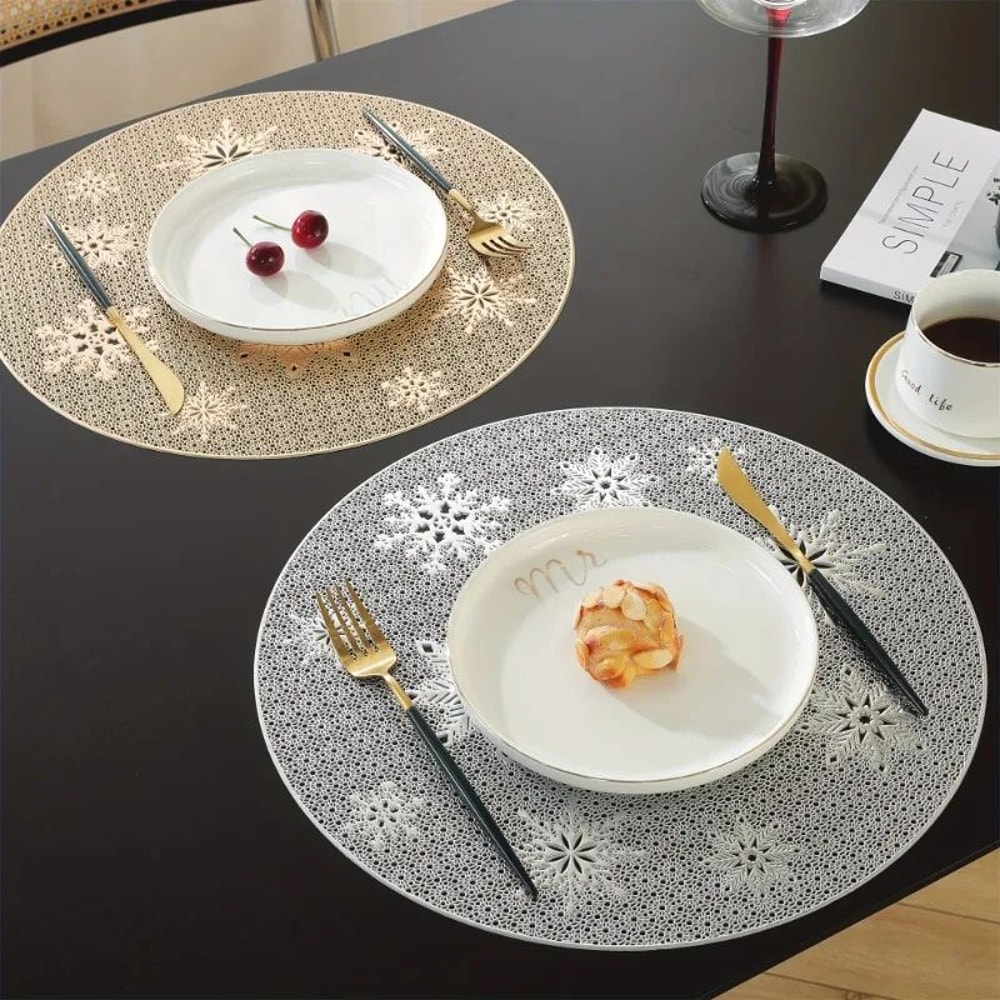 Round PVC Placemats Set Gold Silver HeatResistant NonSlip EasyClean Table Mats For Dining Events 5