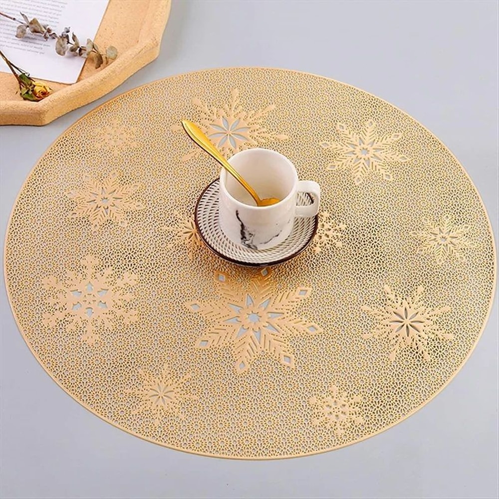 Round PVC Placemats Set Gold Silver HeatResistant NonSlip EasyClean Table Mats For Dining Events 7