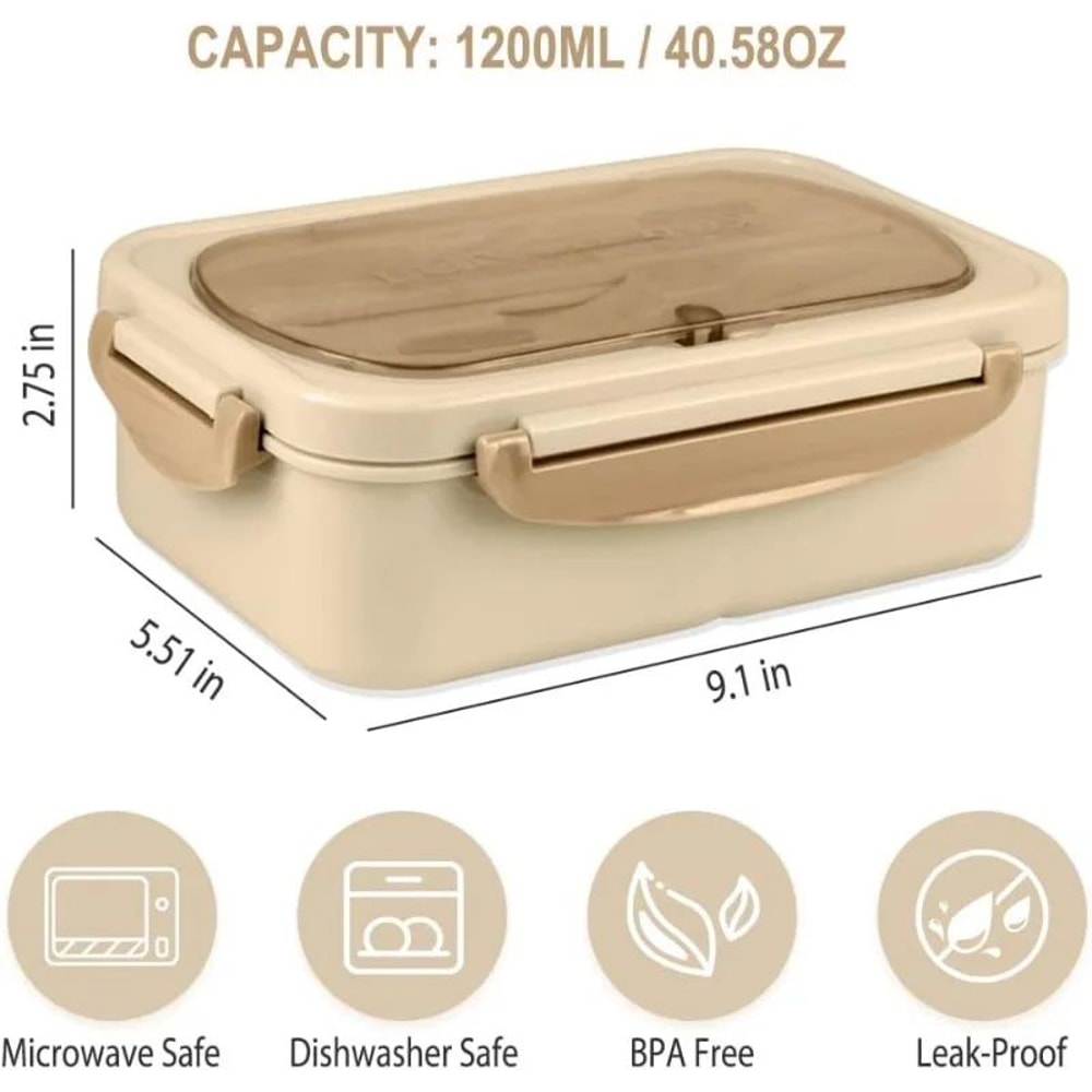 Leakproof Bento Lunch Box 1200ml 3 Compartment Microwave Safe Lunch Container With Utensils 2