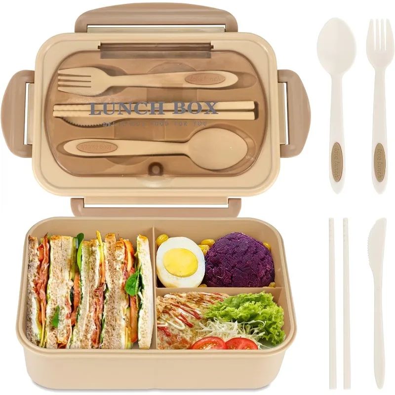 Leakproof Bento Lunch Box 1200ml 3 Compartment Microwave Safe Lunch Container With Utensils 3