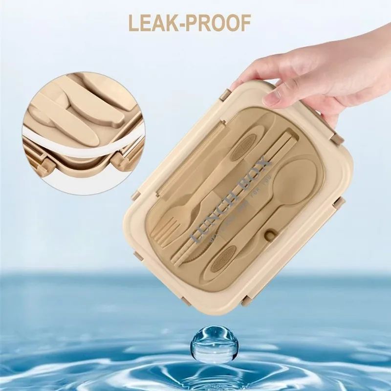 Leakproof Bento Lunch Box 1200ml 3 Compartment Microwave Safe Lunch Container With Utensils 5